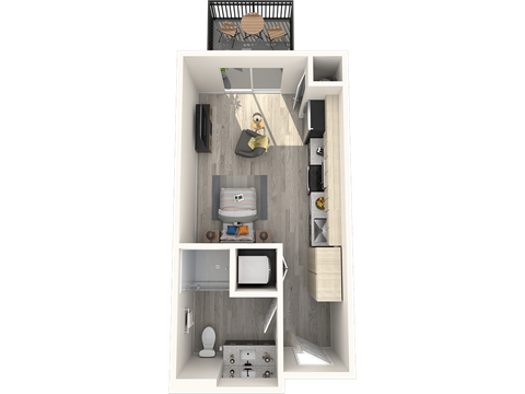 Floor plan for studio, 1 bath, 340 sqft
